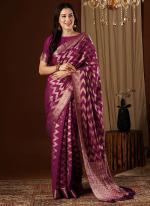 Pure Georgette Magenta Festival Wear Weaving Saree